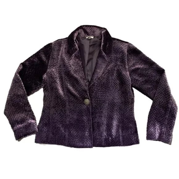 CHICO'S Mesmerise Jigsaw Purple Single Button Velvet‎ Jacket - Picture 1 of 6